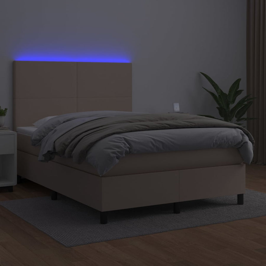 Boxspring Met Matras En Led Kunstleer Kleur 140X200Cm Cappuccino 140 x 200 cm Effen ontwerp
