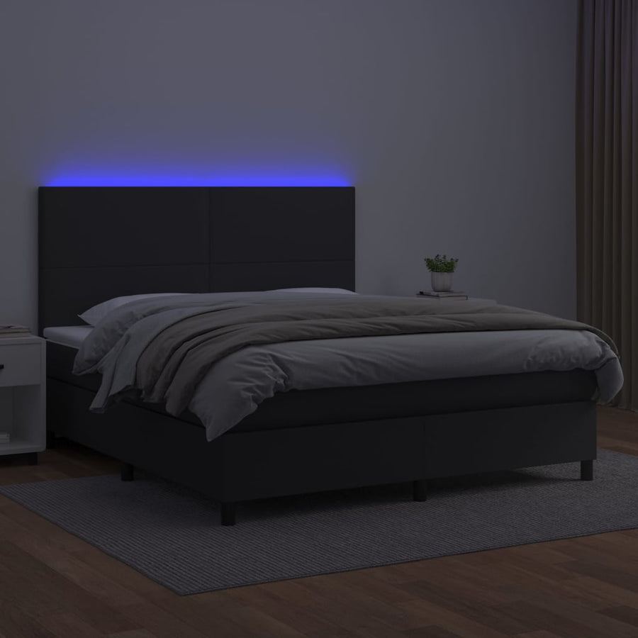Boxspring Met Matras En Led Kunstleer Zwart 160 x 200 cm Effen ontwerp