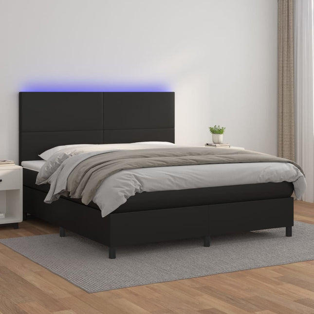 Boxspring Met Matras En Led Kunstleer Zwart 160 x 200 cm Effen ontwerp