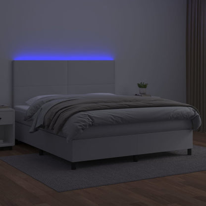 Boxspring Met Matras En Led Kunstleer Wit 160 x 200 cm Effen ontwerp