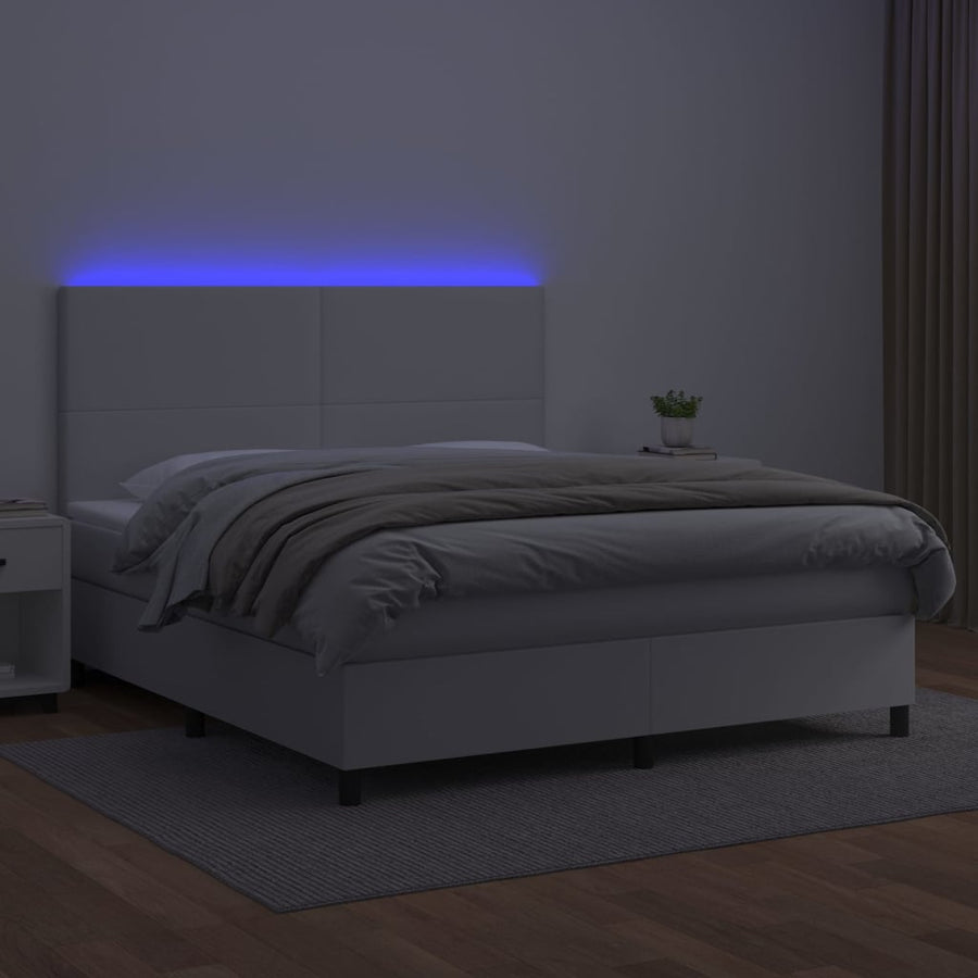 Boxspring Met Matras En Led Kunstleer Wit 160 x 200 cm Effen ontwerp