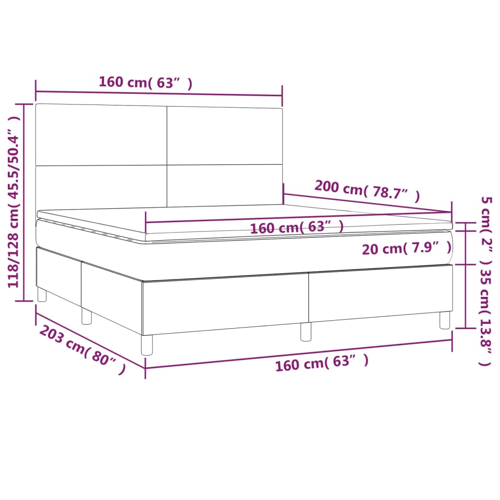 Boxspring Met Matras En Led Kunstleer Kleurig 160 x 200 cm