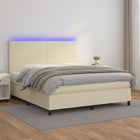 Boxspring met matras en LED kunstleer crèmekleurig 160x200 cm 160 x 200 cm Effen ontwerp