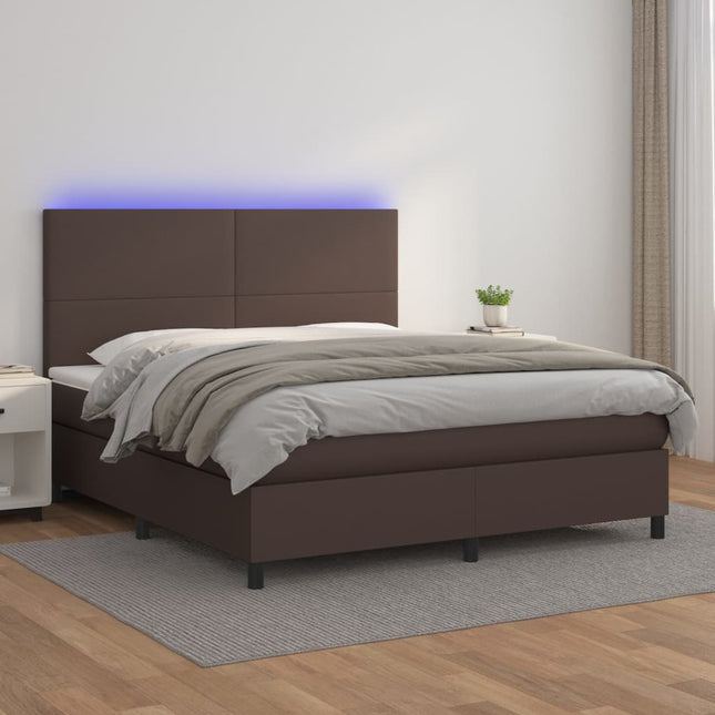 Boxspring met matras en LED kunstleer bruin 160x200 cm 160 x 200 cm Bruin