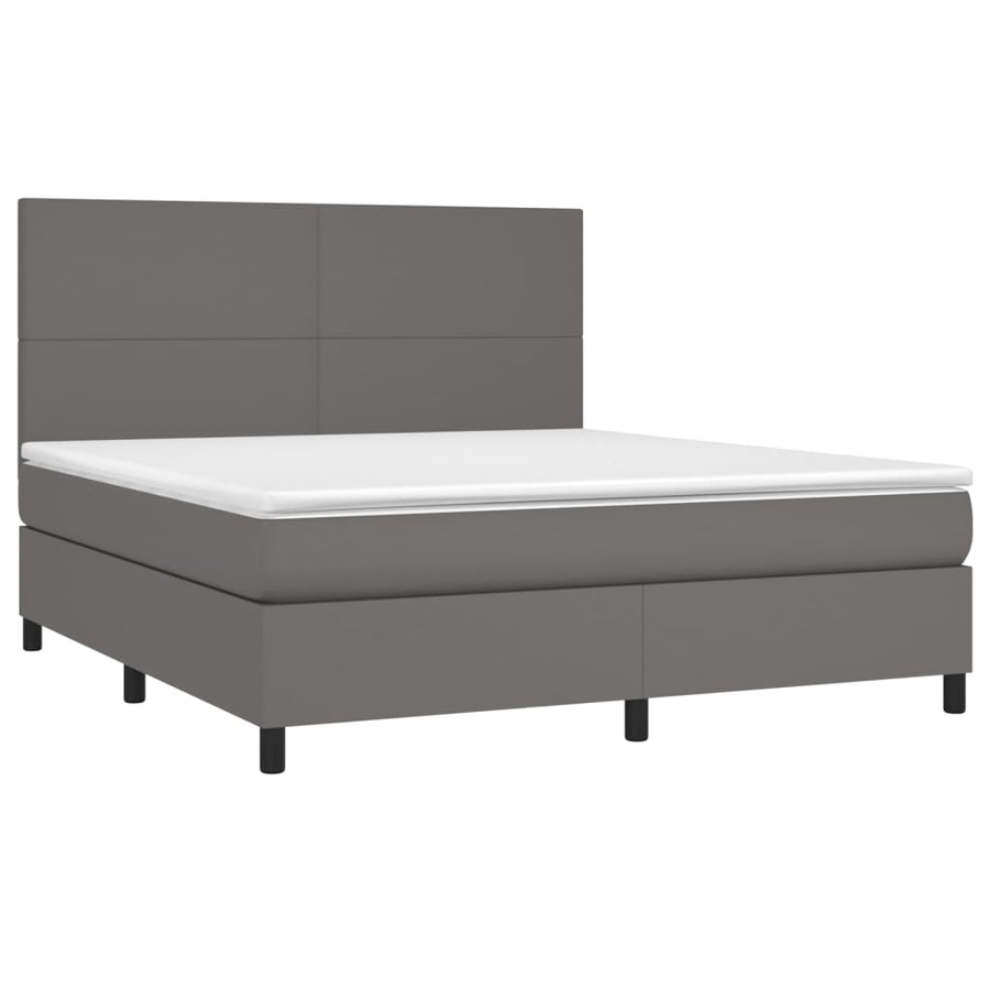 Boxspring Met Matras En Led Kunstleer Grijs 160 x 200 cm Effen ontwerp