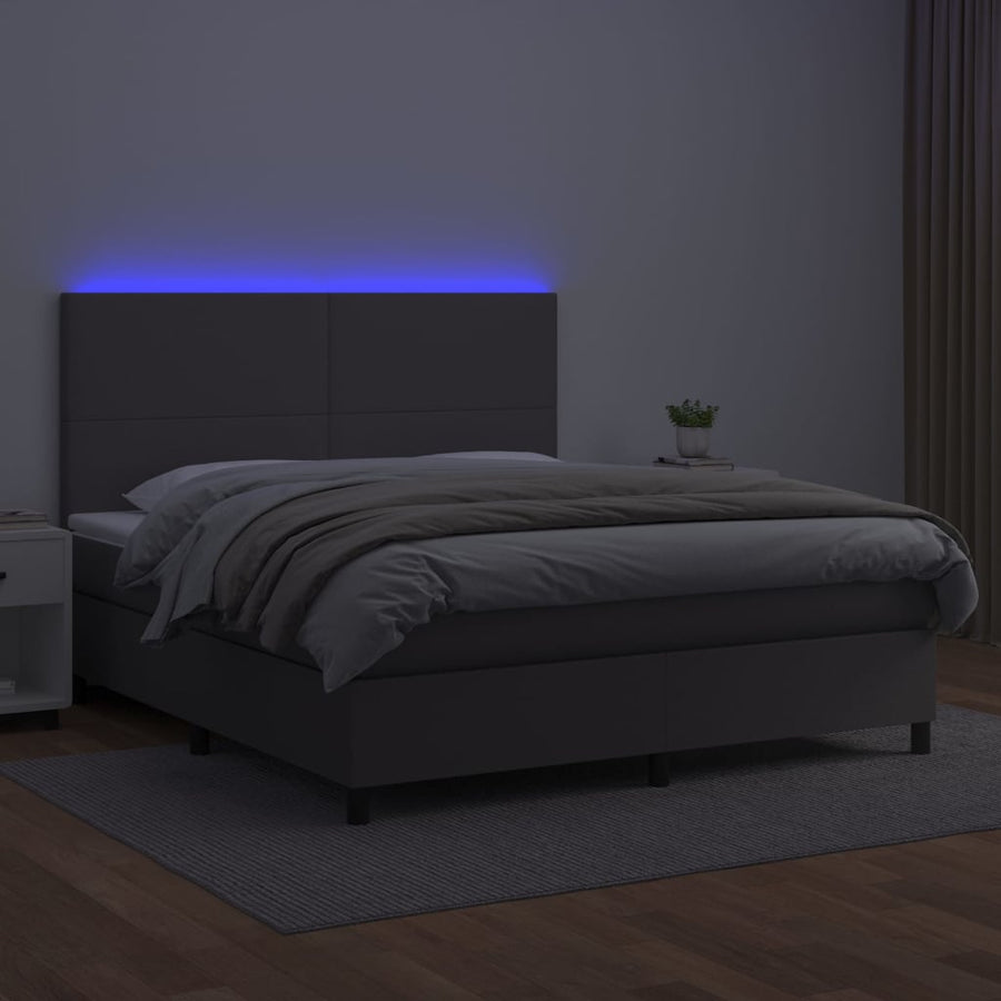Boxspring Met Matras En Led Kunstleer Grijs 160 x 200 cm Effen ontwerp