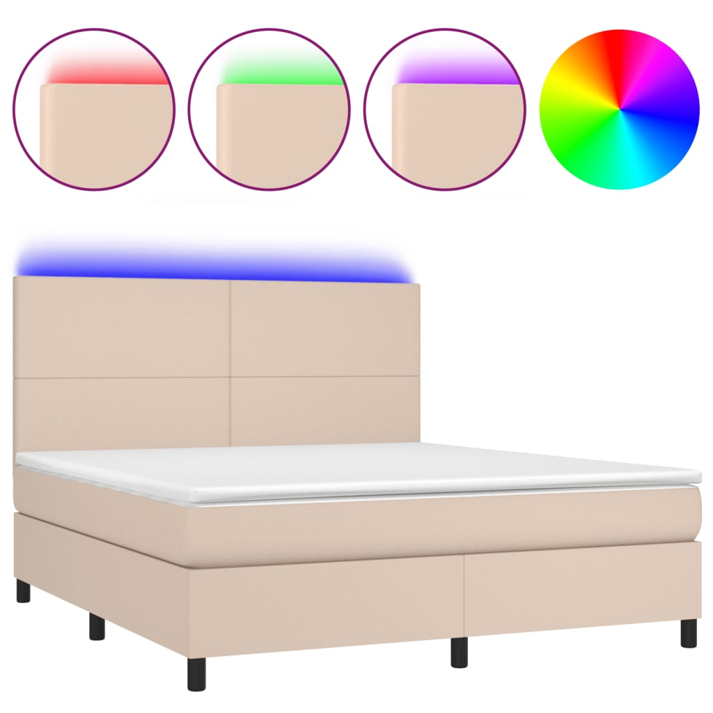 Boxspring met matras en LED kunstleer cappuccinokleur 160x200cm