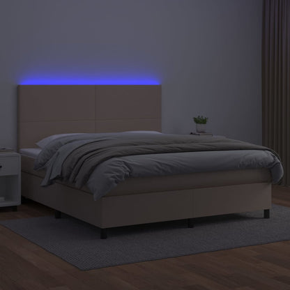 Boxspring met matras en LED kunstleer cappuccinokleur 160x200cm
