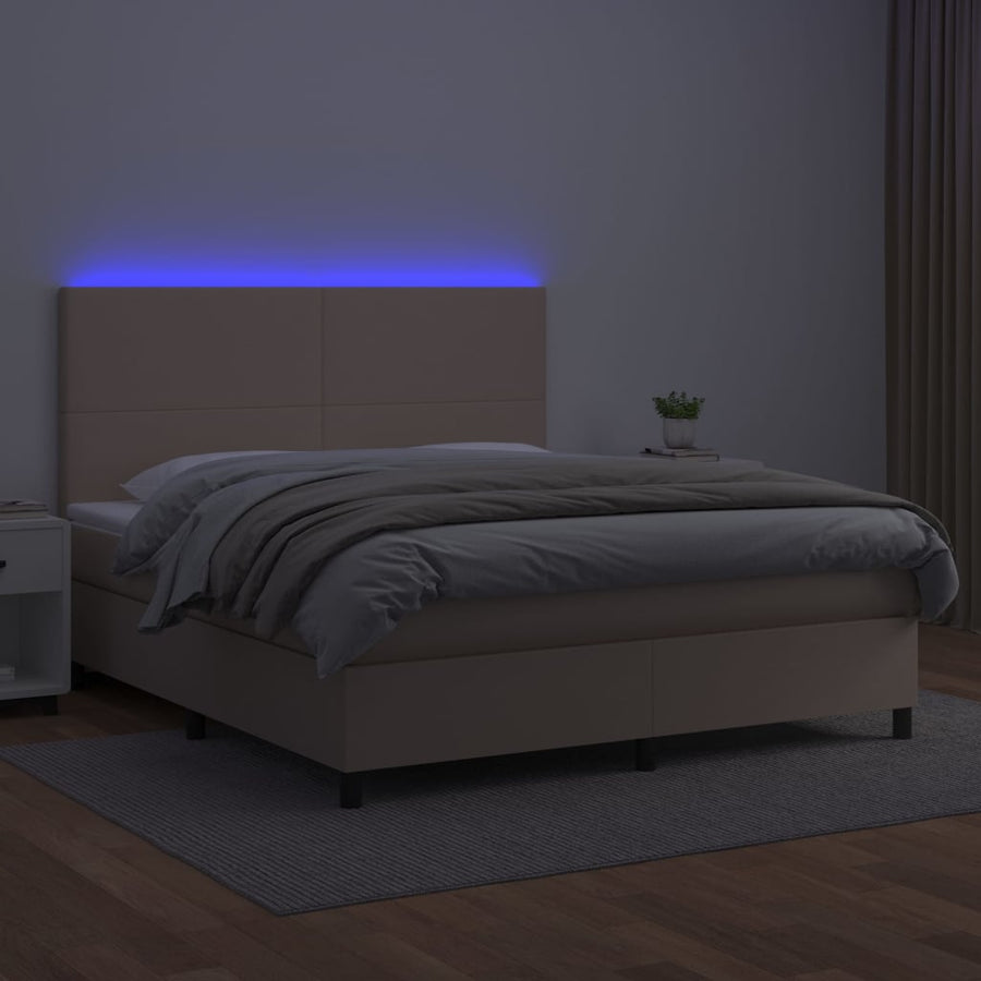 Boxspring met matras en LED kunstleer cappuccinokleur 160x200cm