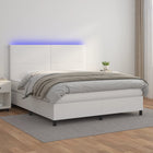 Boxspring Met Matras En Led Kunstleer Wit 180 x 200 cm Effen ontwerp