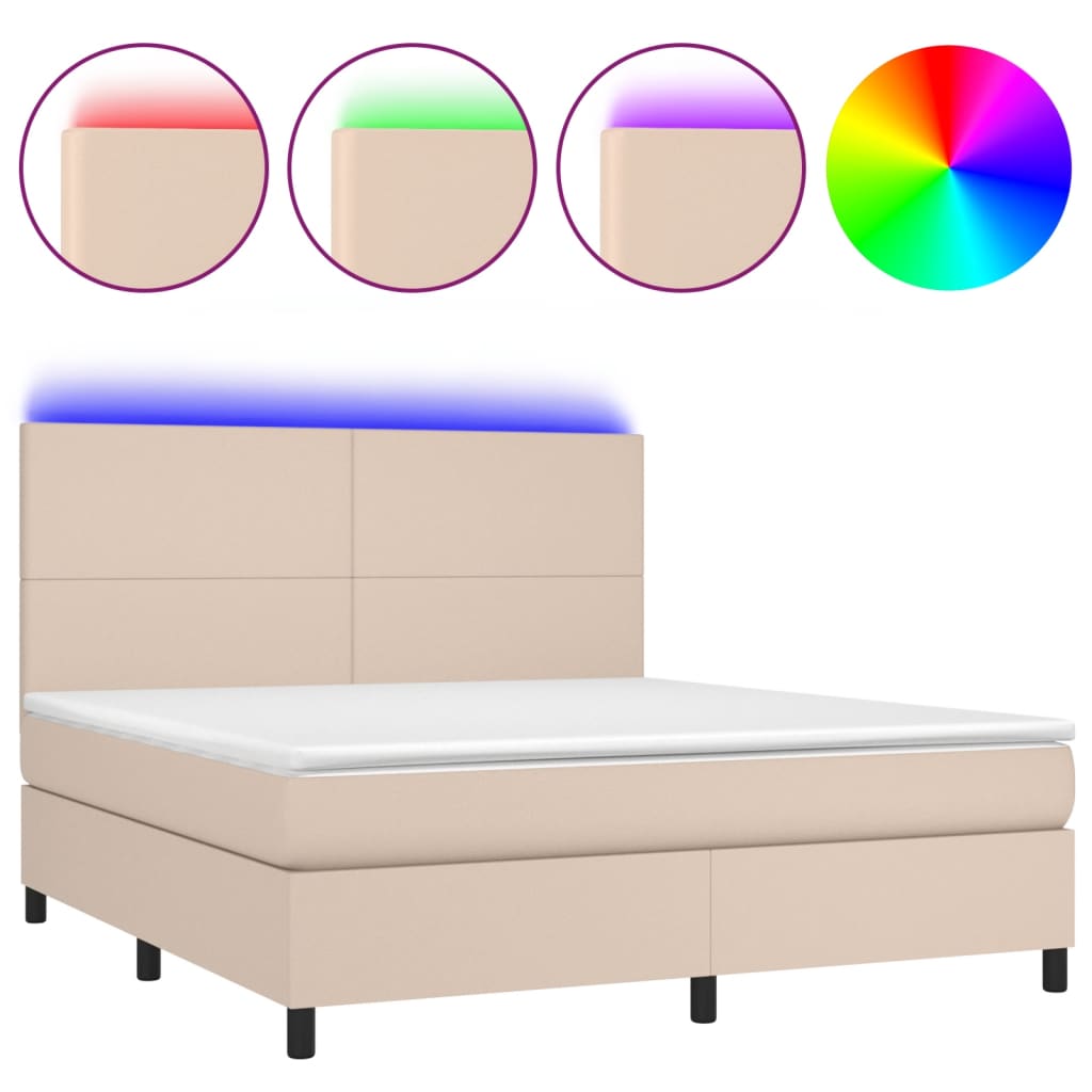 Boxspring met matras en LED kunstleer cappuccinokleur 180x200cm