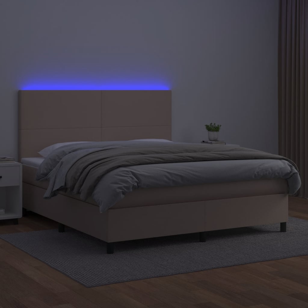 Boxspring met matras en LED kunstleer cappuccinokleur 180x200cm