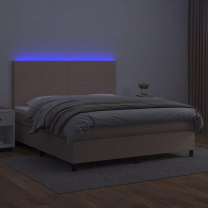 Boxspring met matras en LED kunstleer cappuccinokleur 180x200cm