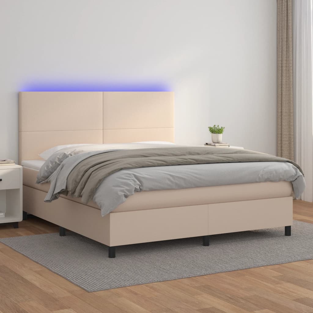 Boxspring met matras en LED kunstleer cappuccinokleur 180x200cm