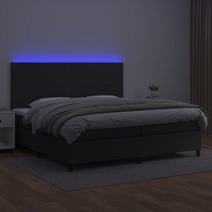 Boxspring Met Matras En Led Kunstleer Zwart 200 x 200 cm Effen ontwerp