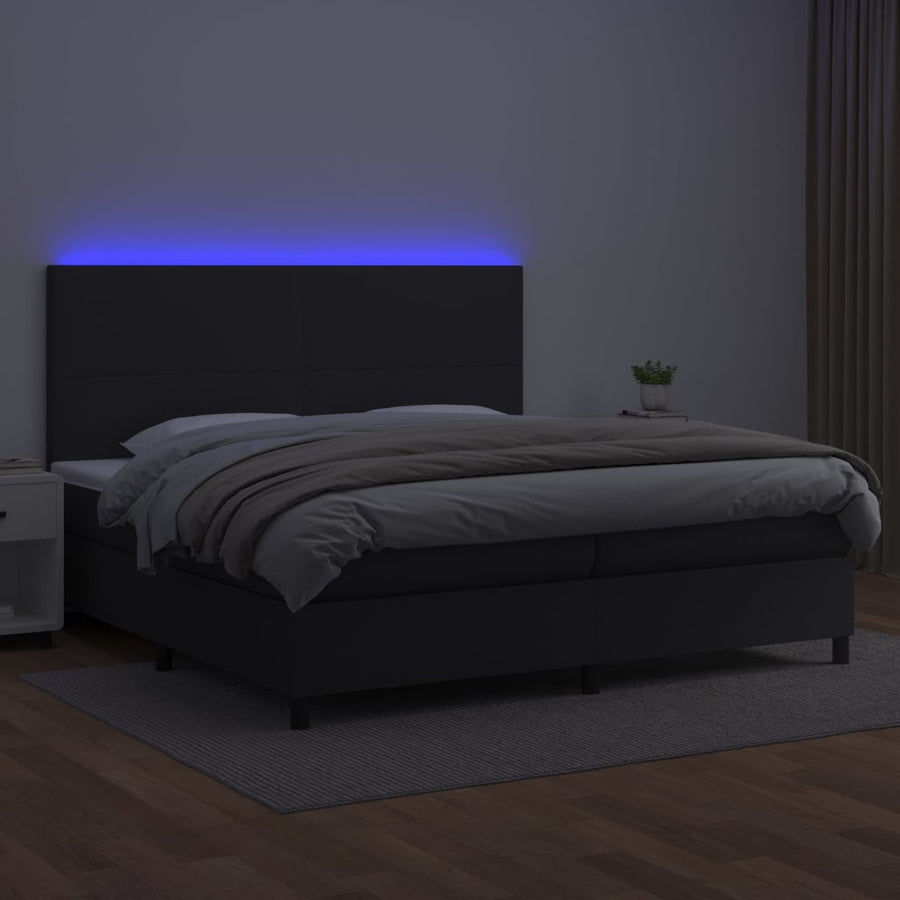 Boxspring Met Matras En Led Kunstleer Zwart 200 x 200 cm Effen ontwerp