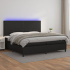Box spring bed with mattress and LED faux leather black 200x200 cm