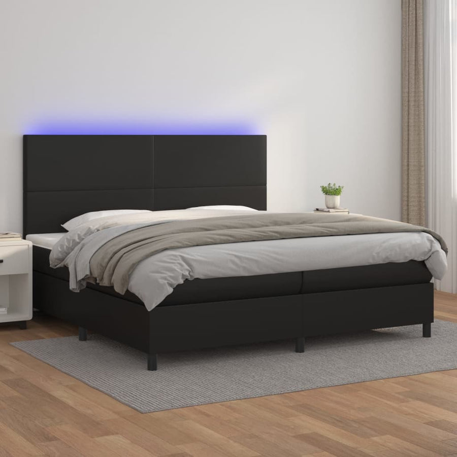Boxspring Met Matras En Led Kunstleer Zwart 200 x 200 cm Effen ontwerp