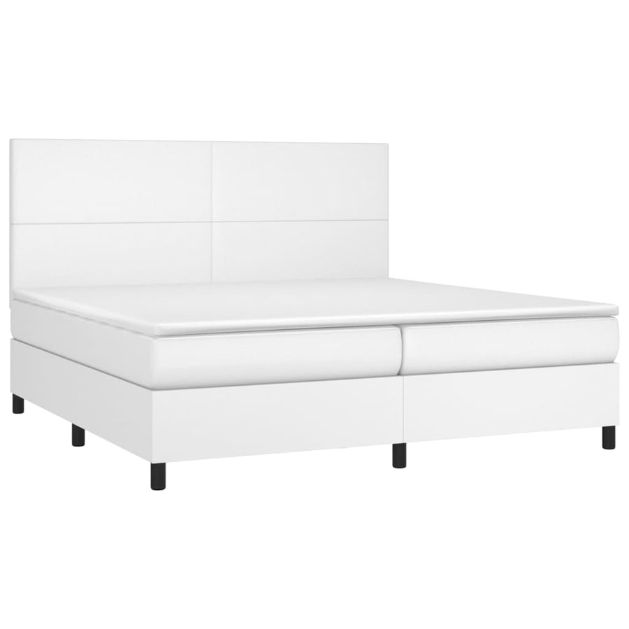 Boxspring Met Matras En Led Kunstleer Wit 200 x 200 cm Effen ontwerp