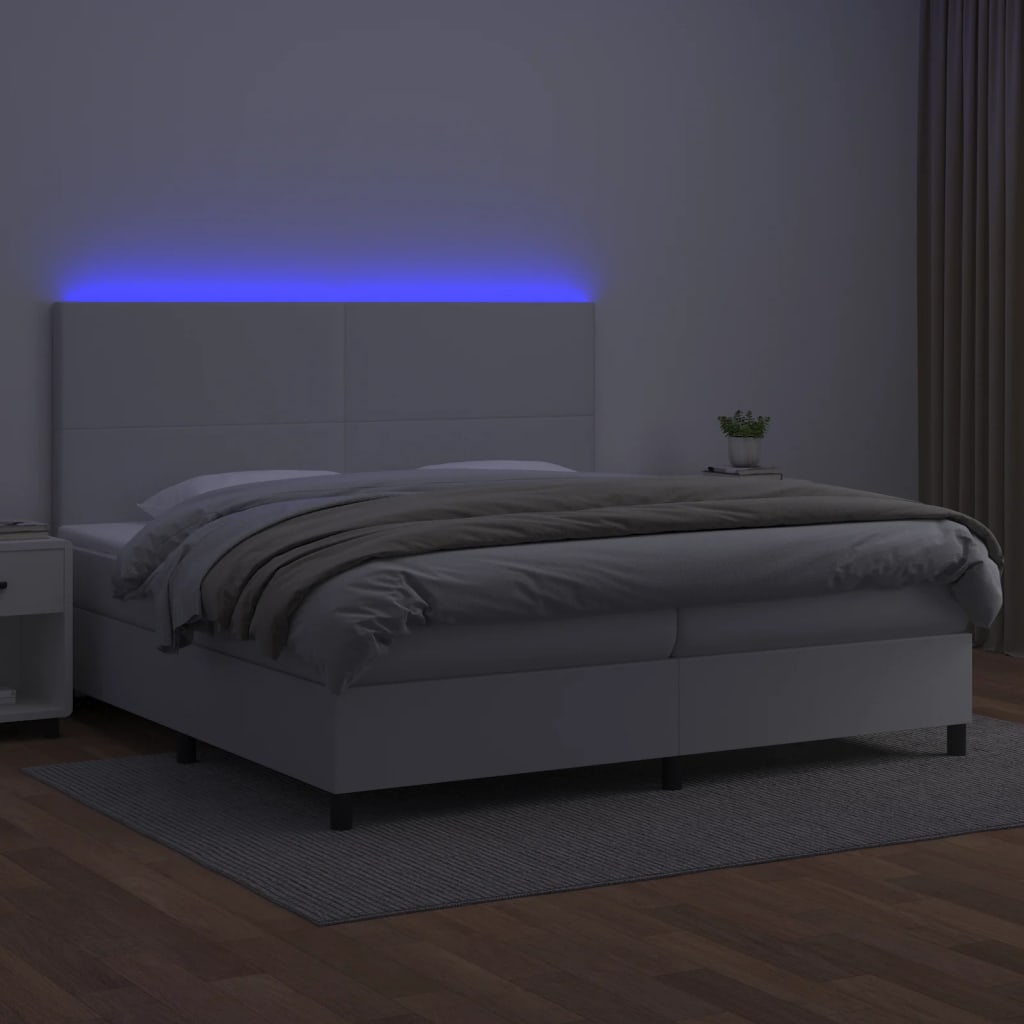 Boxspring Met Matras En Led Kunstleer Wit 200 x 200 cm Effen ontwerp