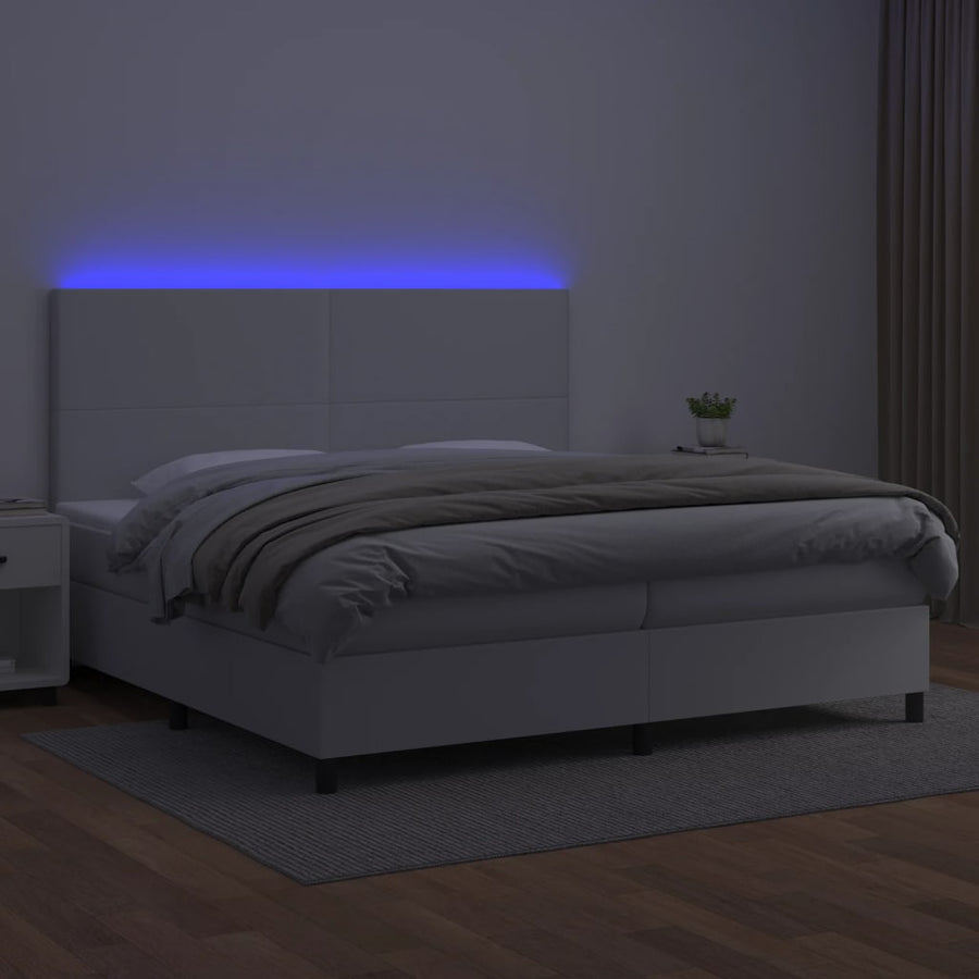 Boxspring Met Matras En Led Kunstleer Wit 200 x 200 cm Effen ontwerp