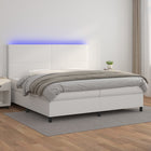 Box spring with mattress and LED faux leather white 200x200 cm