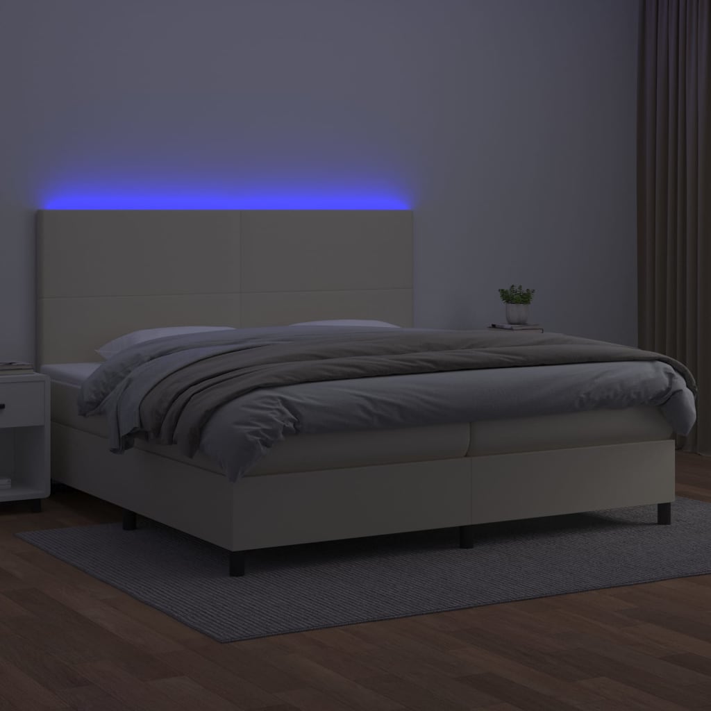 Boxspring met matras en LED kunstleer crèmekleurig 200x200 cm