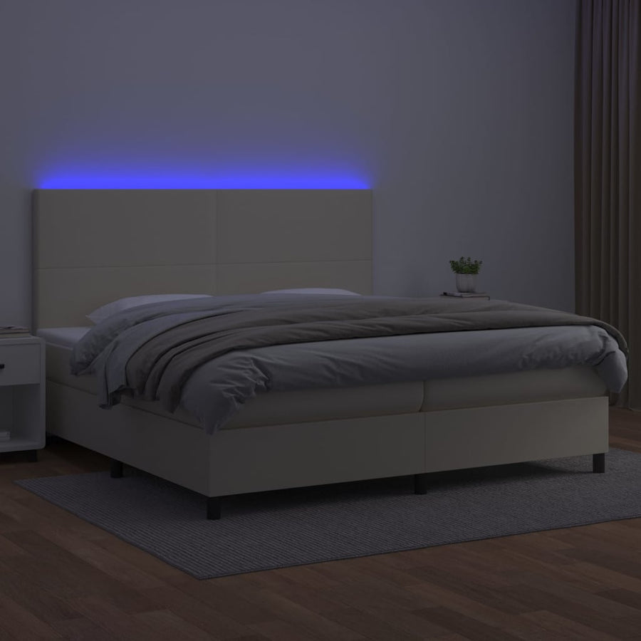 Boxspring met matras en LED kunstleer crèmekleurig 200x200 cm