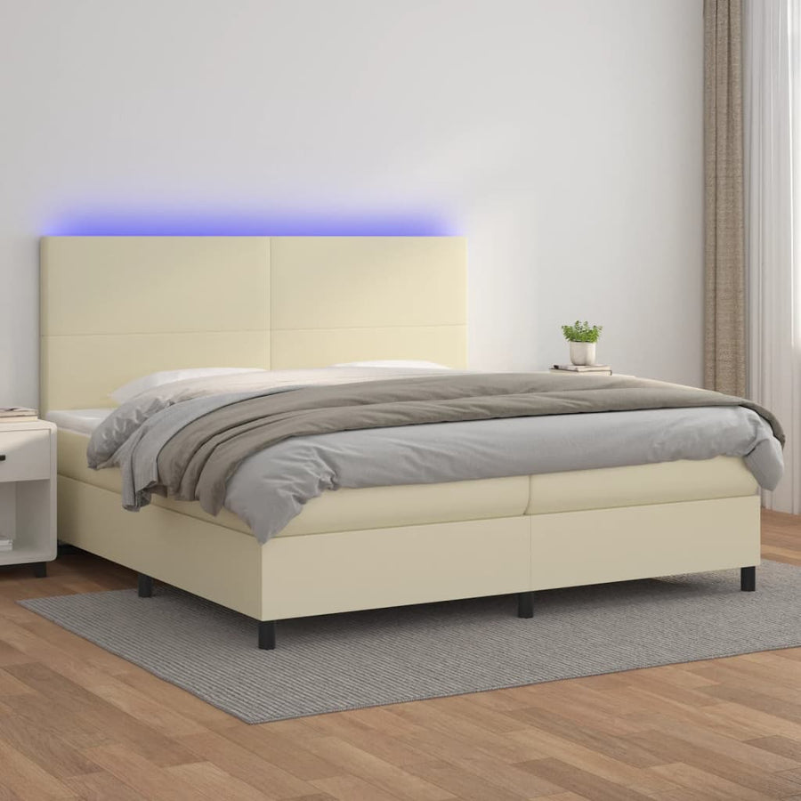 Boxspring met matras en LED kunstleer crèmekleurig 200x200 cm