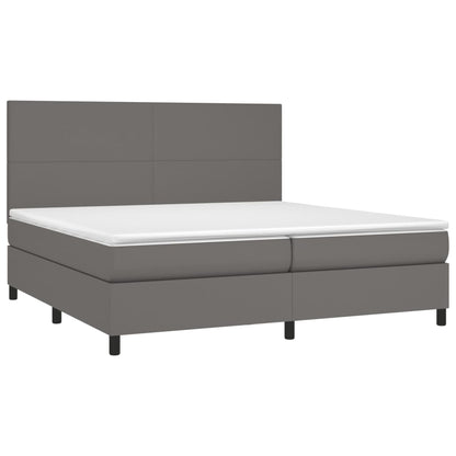 Boxspring Met Matras En Led Kunstleer Grijs 200 x 200 cm Effen ontwerp