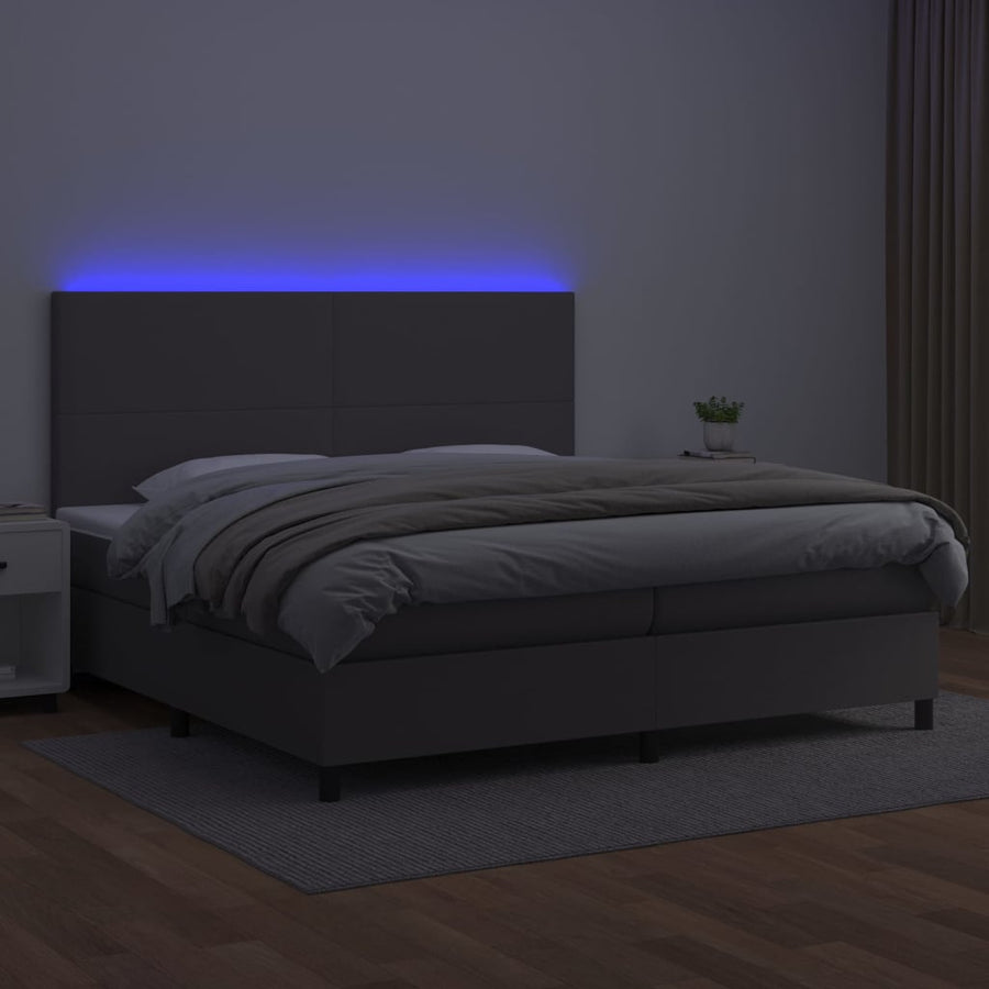 Boxspring Met Matras En Led Kunstleer Grijs 200 x 200 cm Effen ontwerp