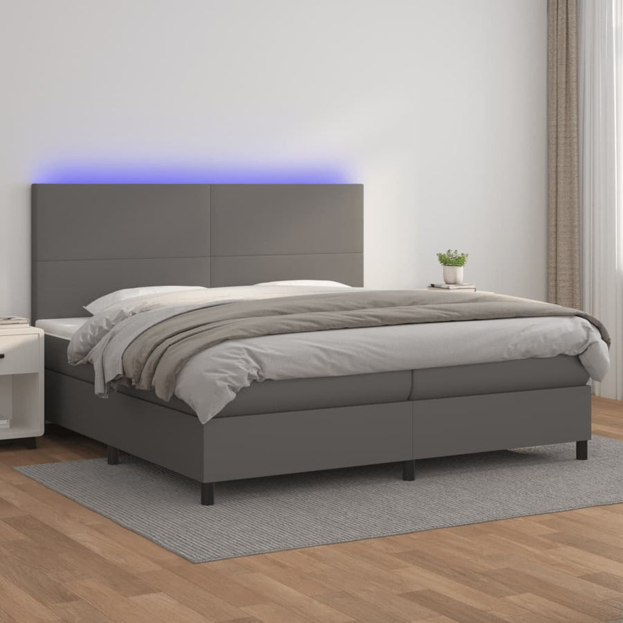 Boxspring Met Matras En Led Kunstleer Grijs 200 x 200 cm Effen ontwerp
