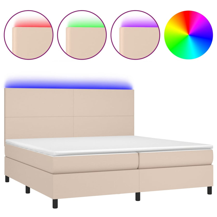 Boxspring Met Matras En Led Kunstleer Kleur 200X200Cm 200 x 200 cm