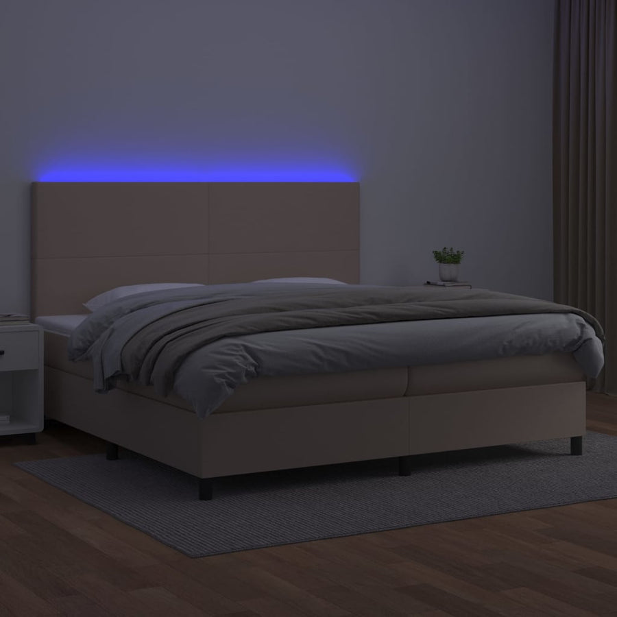 Boxspring Met Matras En Led Kunstleer Kleur 200X200Cm 200 x 200 cm