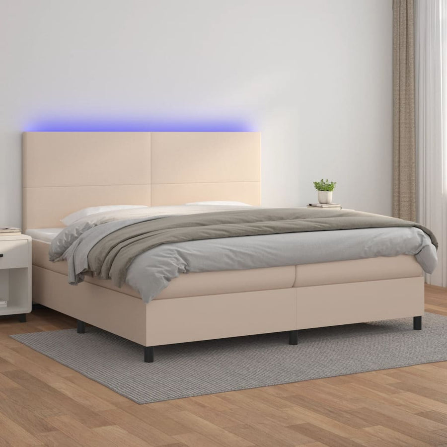 Boxspring Met Matras En Led Kunstleer Kleur 200X200Cm 200 x 200 cm