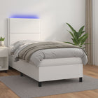 Boxspring Met Matras En Led Kunstleer Wit 80 x 200 cm Effen met spijkers