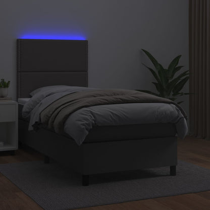 Boxspring Met Matras En Led Kunstleer Grijs 90 x 190 cm Effen met spijkers