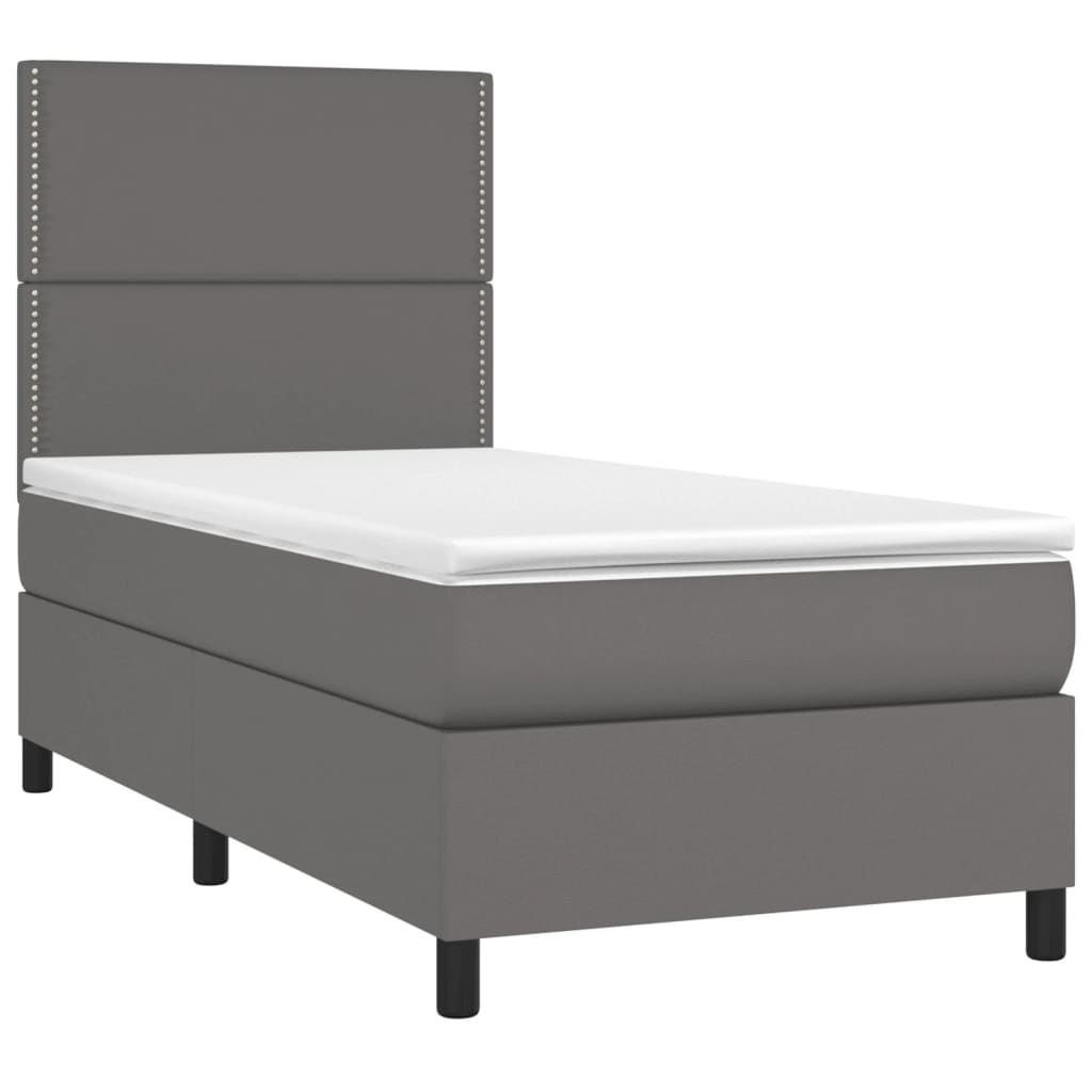 Boxspring Met Matras En Led Kunstleer Grijs 90 x 200 cm Effen met spijkers