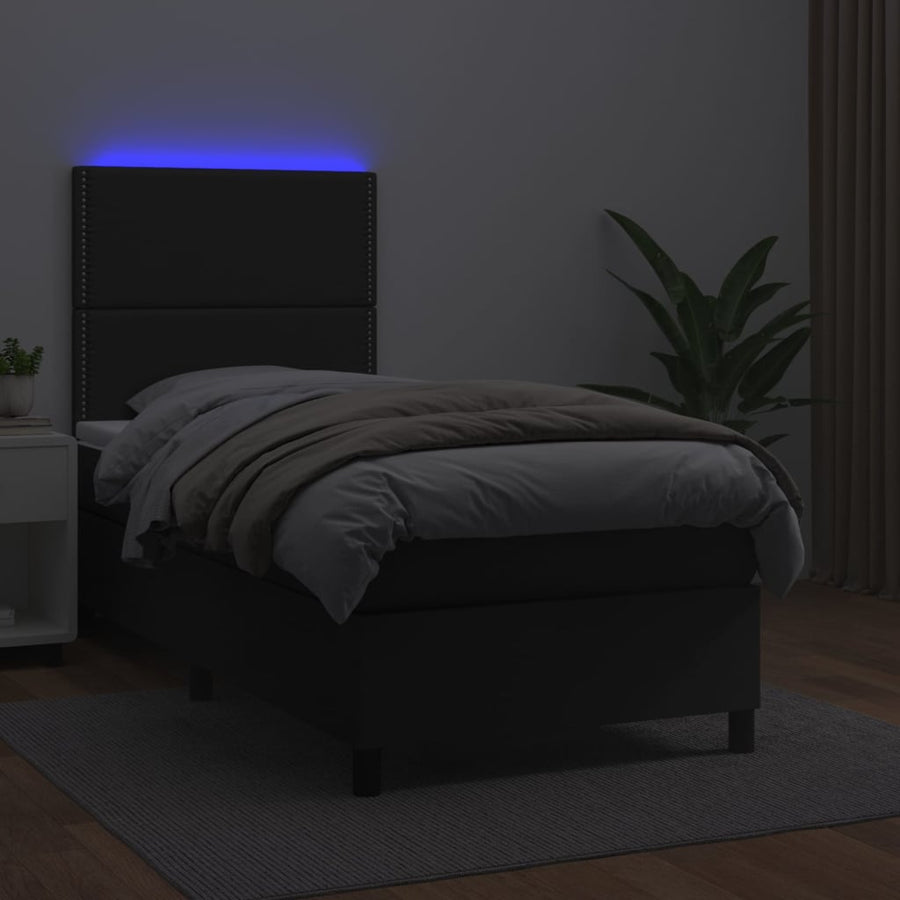 Boxspring Met Matras En Led Kunstleer Zwart 100 x 200 cm Effen met spijkers