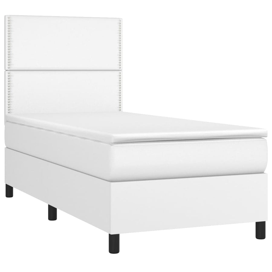 Boxspring Met Matras En Led Kunstleer Wit 100 x 200 cm Effen met spijkers