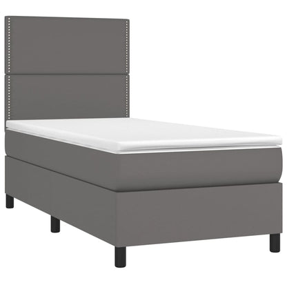 Boxspring Met Matras En Led Kunstleer Grijs 100 x 200 cm Effen met spijkers