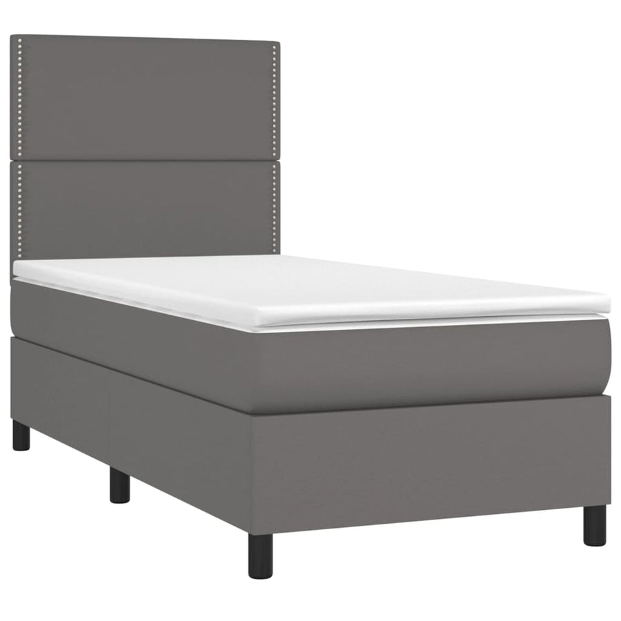 Boxspring Met Matras En Led Kunstleer Grijs 100 x 200 cm Effen met spijkers
