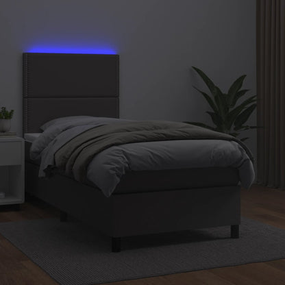 Boxspring Met Matras En Led Kunstleer Grijs 100 x 200 cm Effen met spijkers
