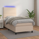 Boxspring Met Matras En Led Kunstleer Kleur 100X200Cm Cappuccino 100 x 200 cm Effen met spijkers