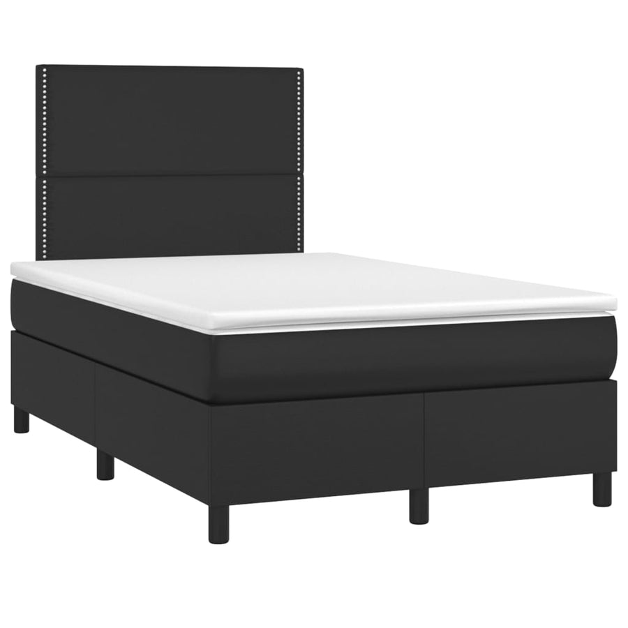 Boxspring Met Matras En Led Kunstleer Zwart 120 x 200 cm Effen met spijkers