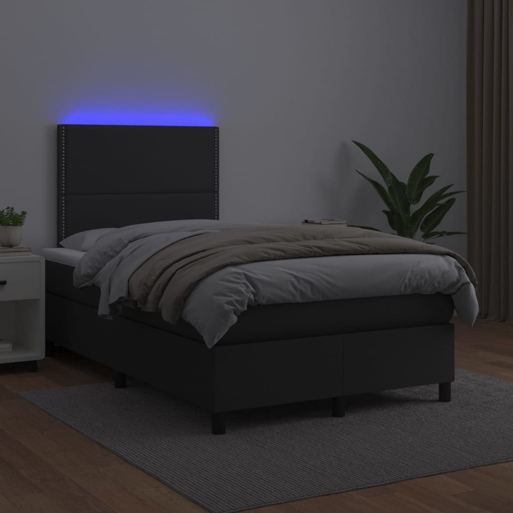 Boxspring Met Matras En Led Kunstleer Zwart 120 x 200 cm Effen met spijkers