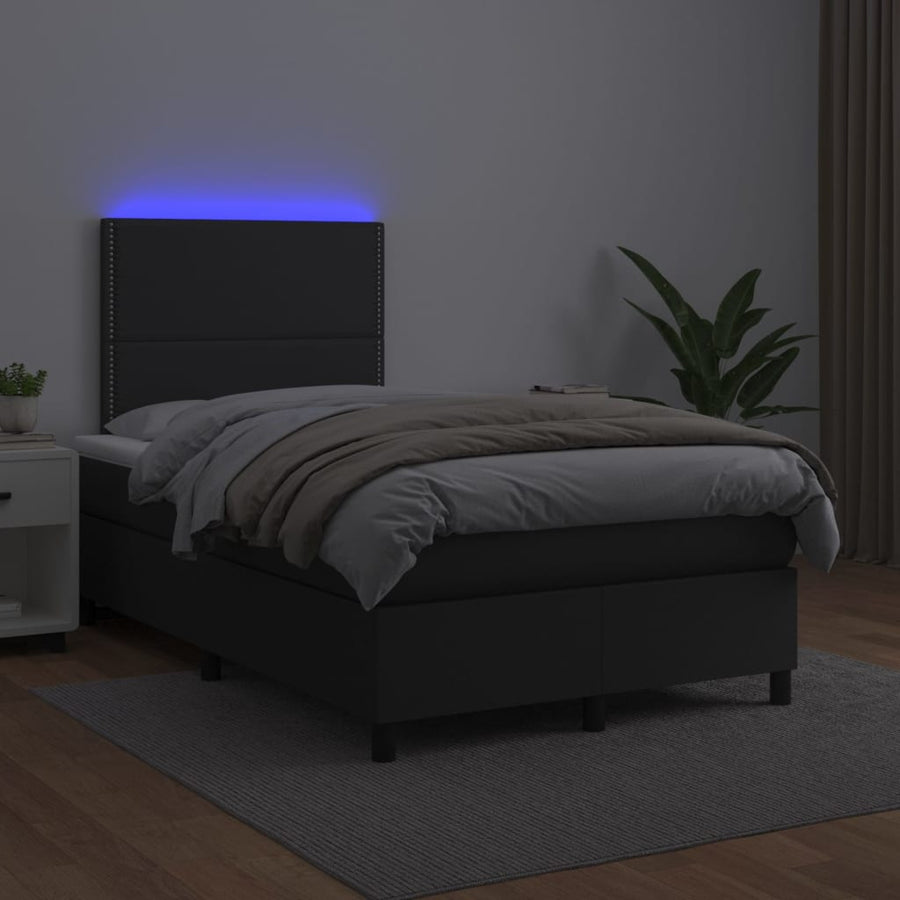 Boxspring Met Matras En Led Kunstleer Zwart 120 x 200 cm Effen met spijkers