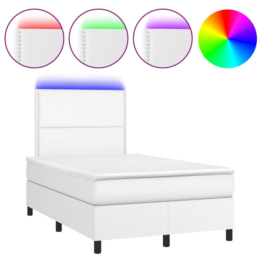 Boxspring Met Matras En Led Kunstleer Wit 120X200 Cm 120 x 200 cm Effen met spijkers