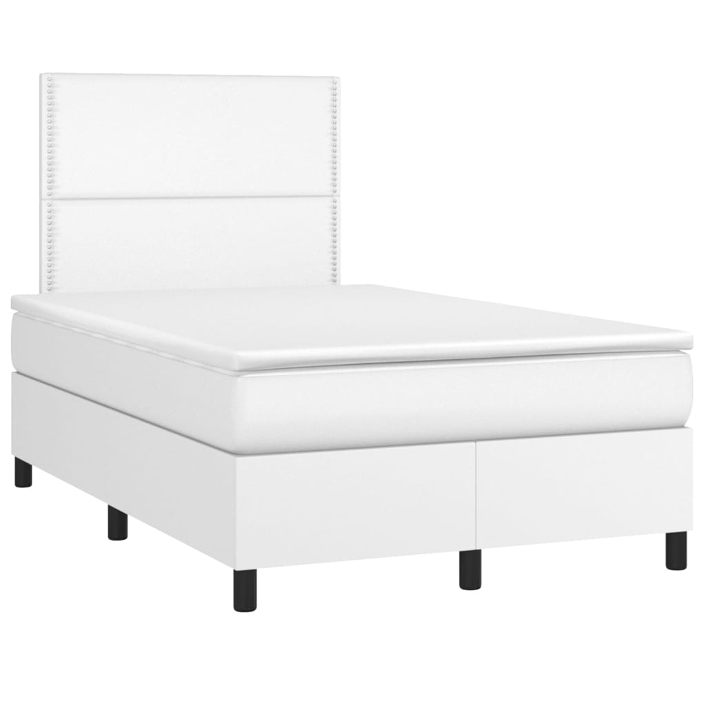 Boxspring Met Matras En Led Kunstleer Wit 120X200 Cm 120 x 200 cm Effen met spijkers