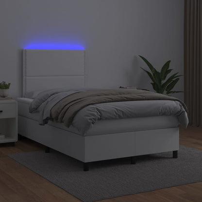 Boxspring Met Matras En Led Kunstleer Wit 120X200 Cm 120 x 200 cm Effen met spijkers